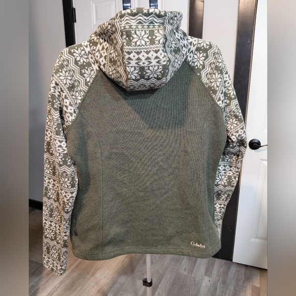 Cabela's Women Olive Green Fair Isle Patterned Sleeve Fleece Lined Full Zip Sz L - Picture 5 of 16